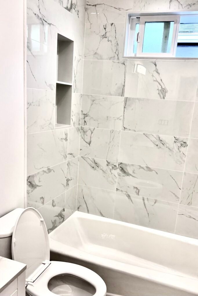 Beautiful bathroom with updated tile and bathtub, done by NickR for a bathroom remodeling in seattle.